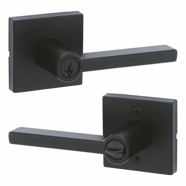 Halifax Lever with Square Rose Entry Door Lock SmartKey with 6AL Latch, RCS Strike Matte Black Finish